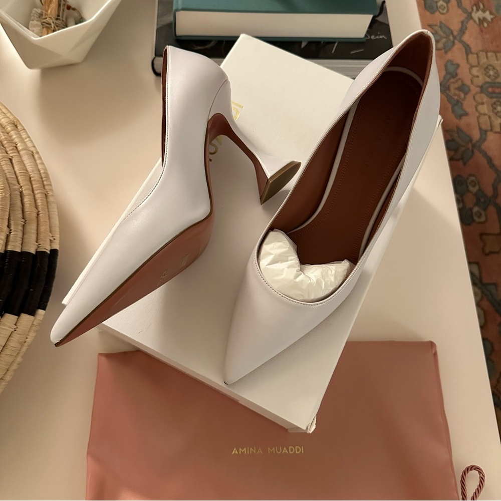 Amina Muaddi Ami Pump White Leather 37.5